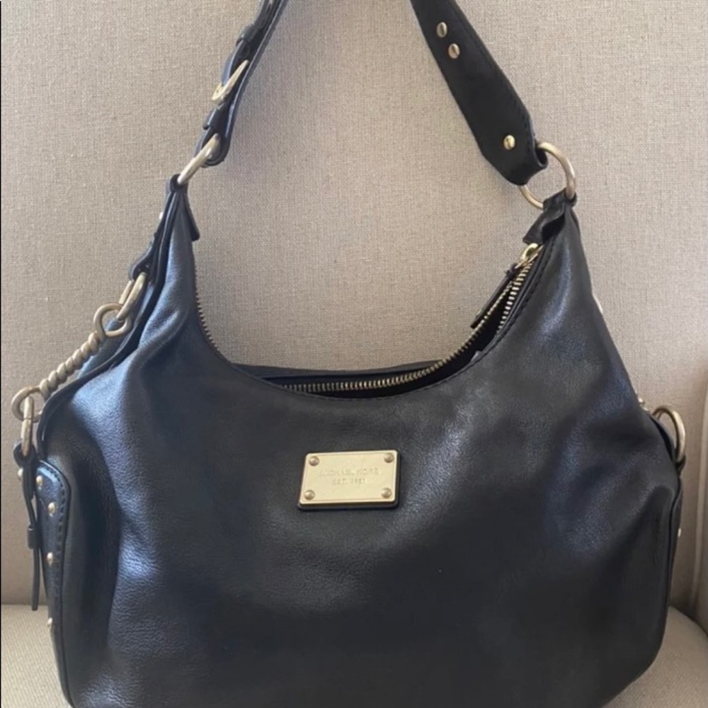 Michael Kors Black Leather Medium Hobo Bag